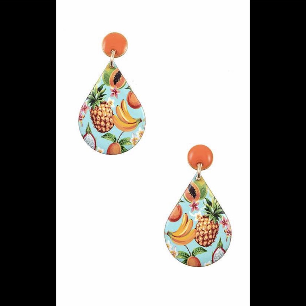 Tropical Fruit Print Dangle Earring